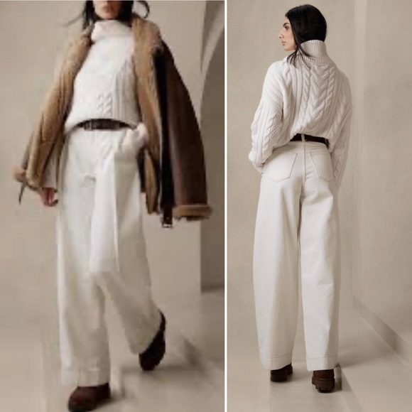 Banana Republic Denim - Banana Republic Cote Wide Leg Jean Pant Ecru Cream Denim Pleated Balloon 26